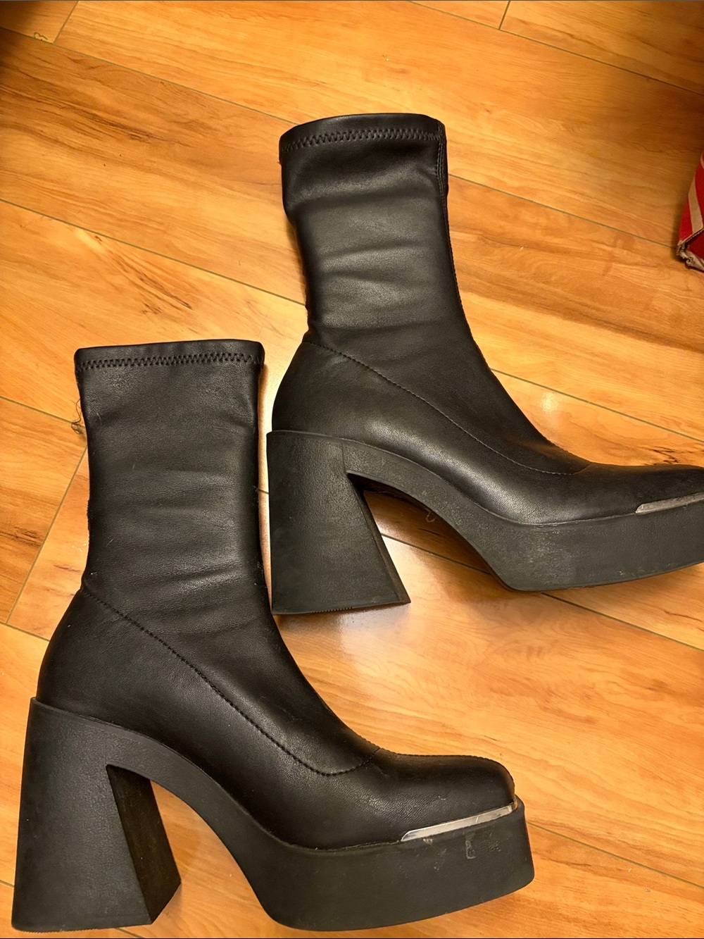 Steve Madden Black Platform Block-Heel Sock Boots